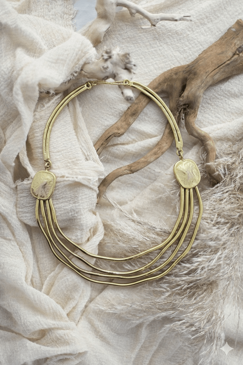 Ondes Puniques :collier en cuivre plaqué or